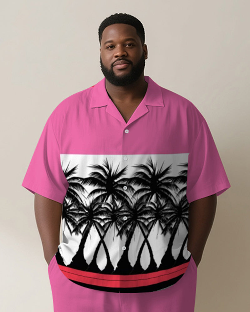 Big & Tall Pink Hawaiian Colorblock T-Shirt Pants Set for big men view 2