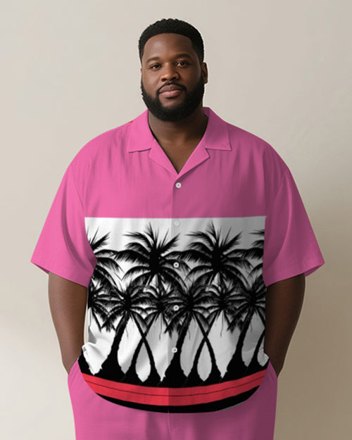 Big & Tall Pink Hawaiian Colorblock T-Shirt Pants Set for big men view 2