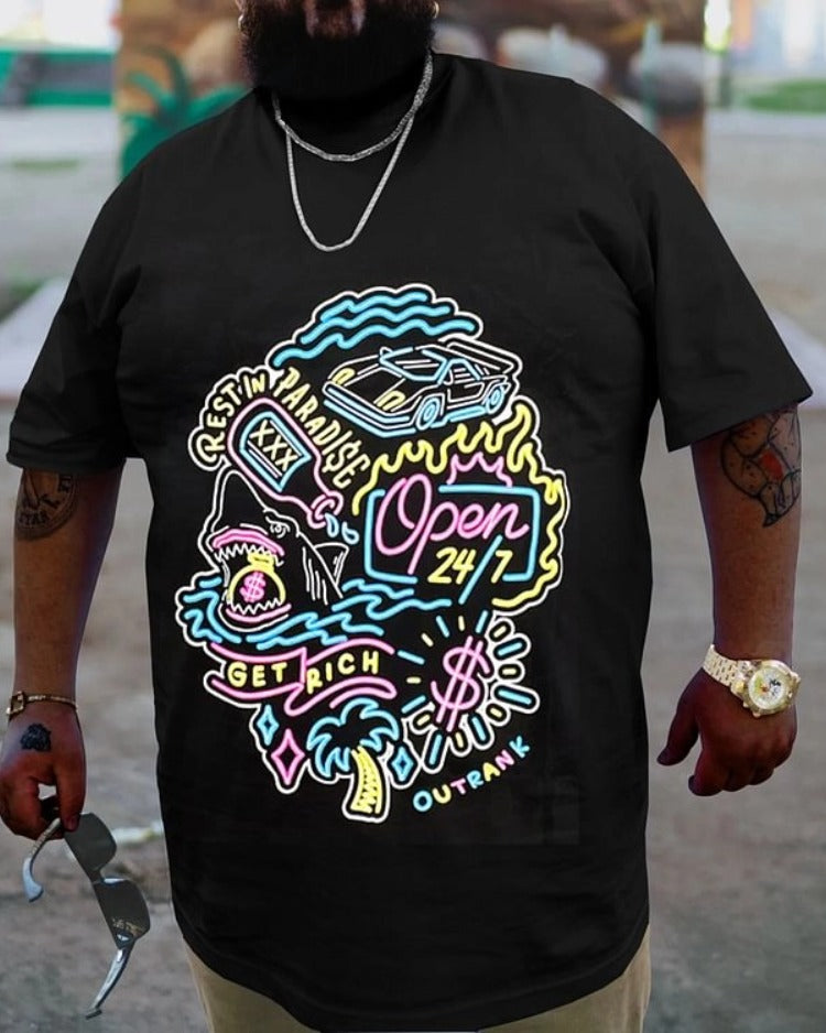 Big & Tall Black Graffiti Streetwear T-Shirt for big men view 1
