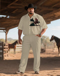 Big & Tall Khaki Western Denim T-Shirt Pants Set for big men view 1