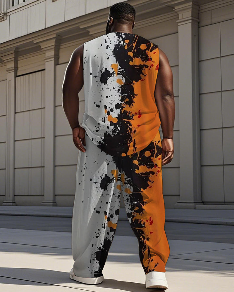 Big & Tall Orange Colorblock Vest Pants Set for big men view 4