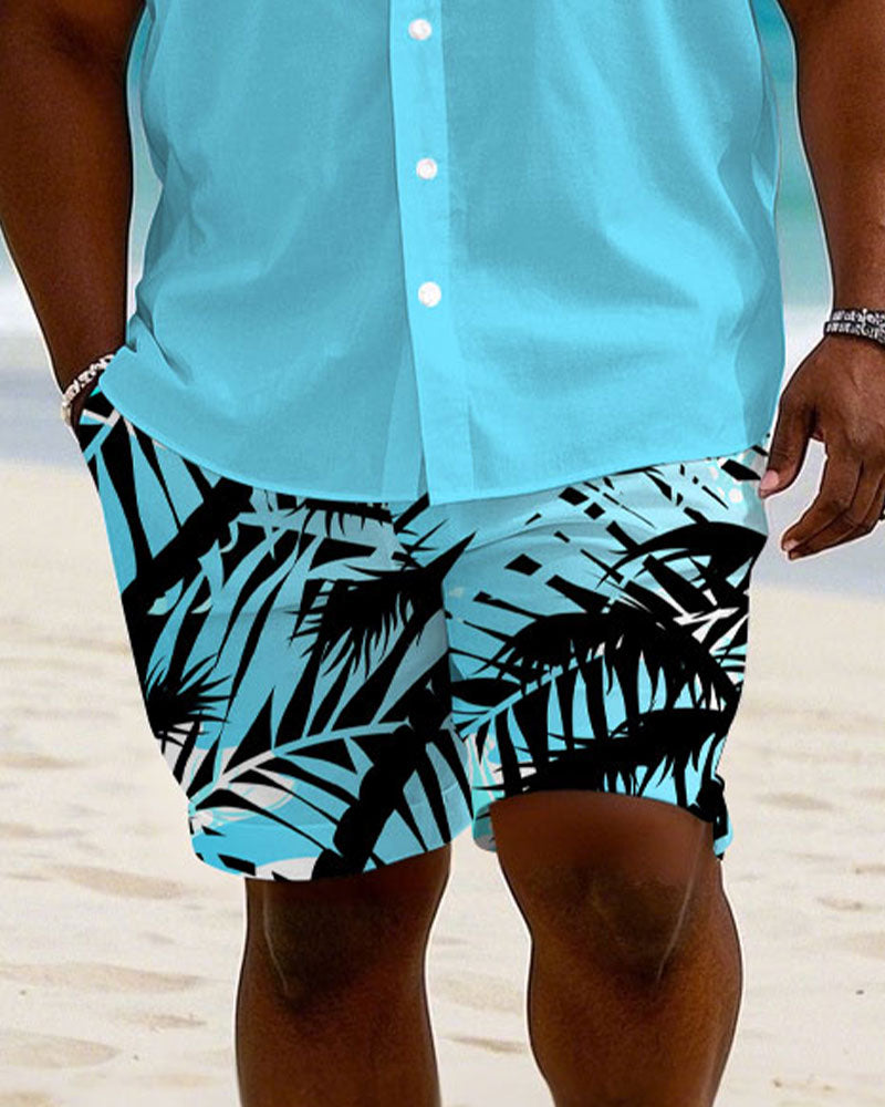 Big & Tall Blue Hawaiian T-Shirt Shorts Set for big men view 3