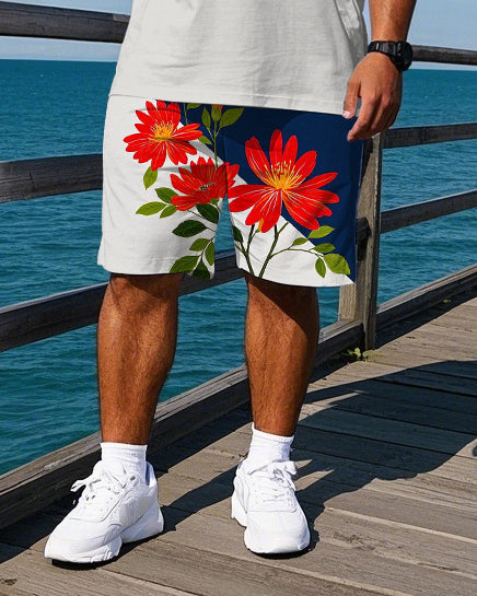 Big & Tall Striped Floral Polo Shorts Set for big men view 3