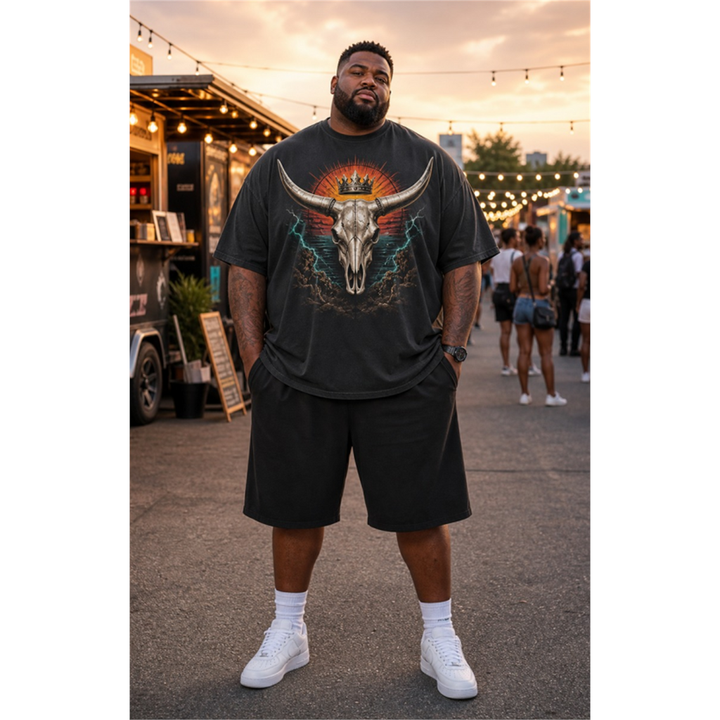 Big & Tall Black Hawaiian T-Shirt Shorts Set for big men view 1