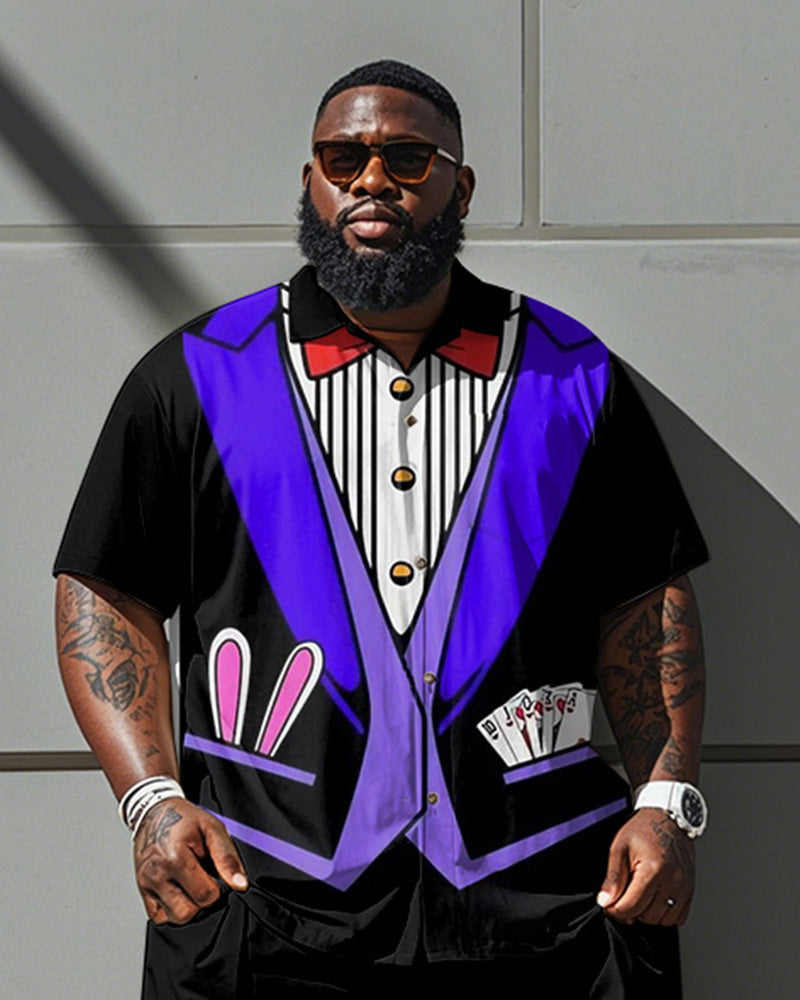 Big & Tall Purple Streetwear T-Shirt Shorts Set for big men view 2