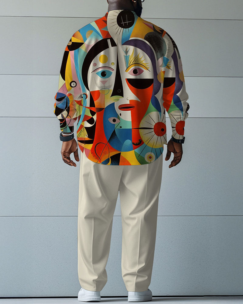 Big & Tall Colorblock Geometric T-Shirt Pants Set for big men view 4