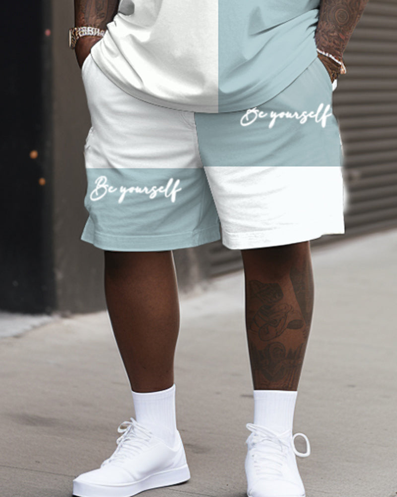 Big & Tall Colorblock Graphic T-Shirt Shorts Set for big men view 3