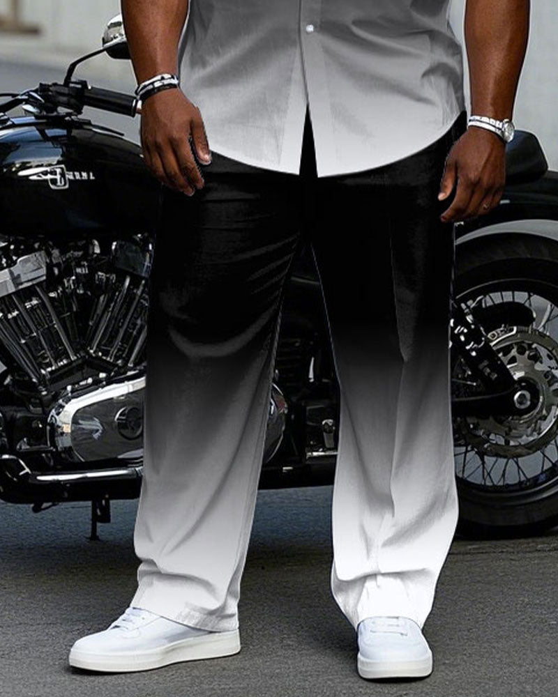 Big & Tall Black White Gradient T-Shirt Pants Set for big men view 3