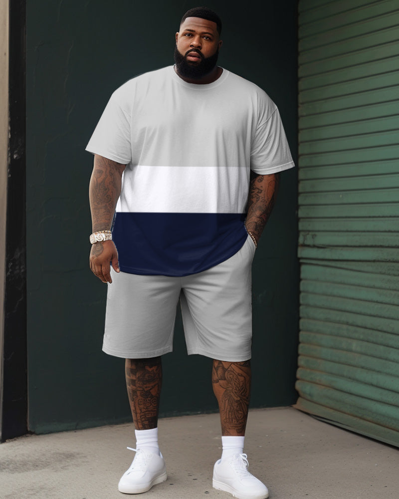 Big & Tall Colorblock Streetwear T-Shirt Shorts Set for big men view 1