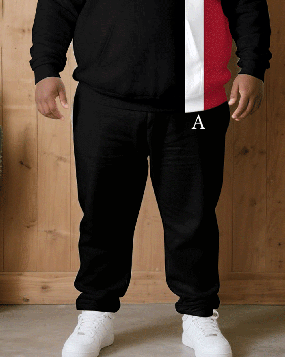 Big & Tall Black White Hoodie Sweatpants Set for big men view 3