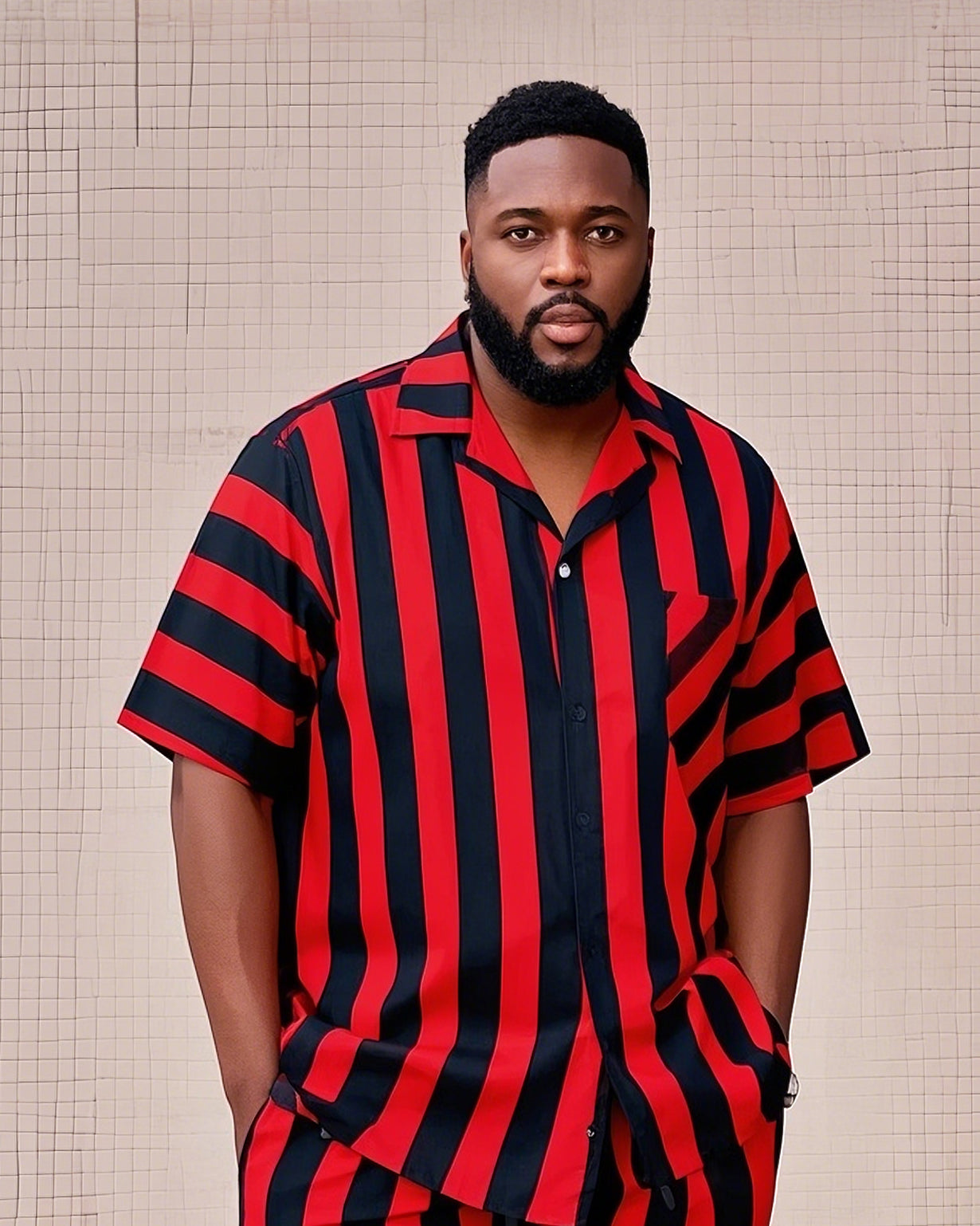 Big & Tall Black Red Colorblock T-Shirt Shorts Set for big men view 2