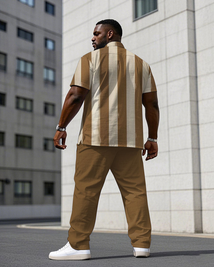 Big & Tall Khaki Striped T-Shirt Pants Set for big men view 4