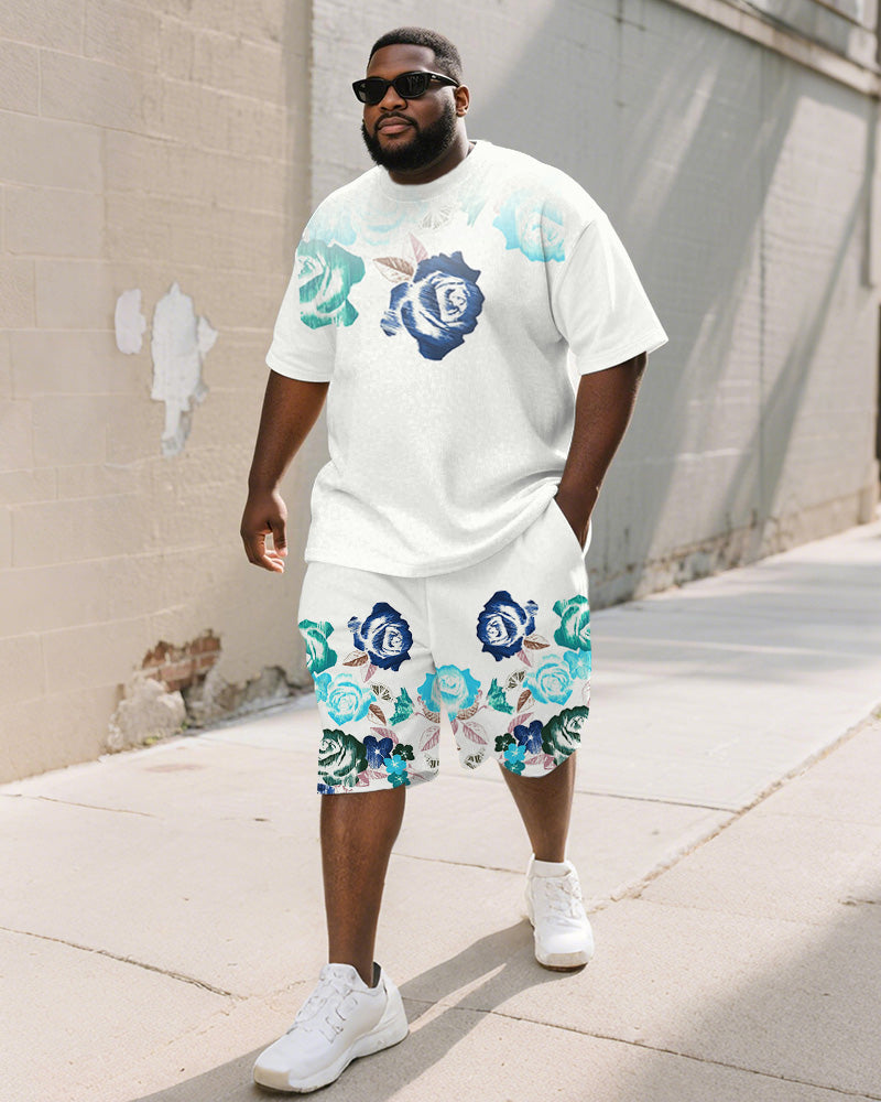 Big & Tall White Graphic Graffiti T-Shirt Shorts Set for big men view 1