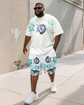 Big & Tall White Graphic Graffiti T-Shirt Shorts Set for big men view 1