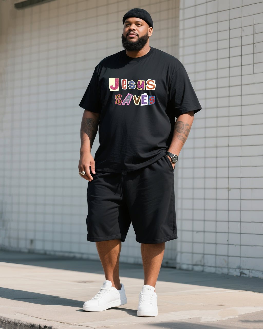 Big & Tall Graphic T-Shirt Shorts Set for big men view 3