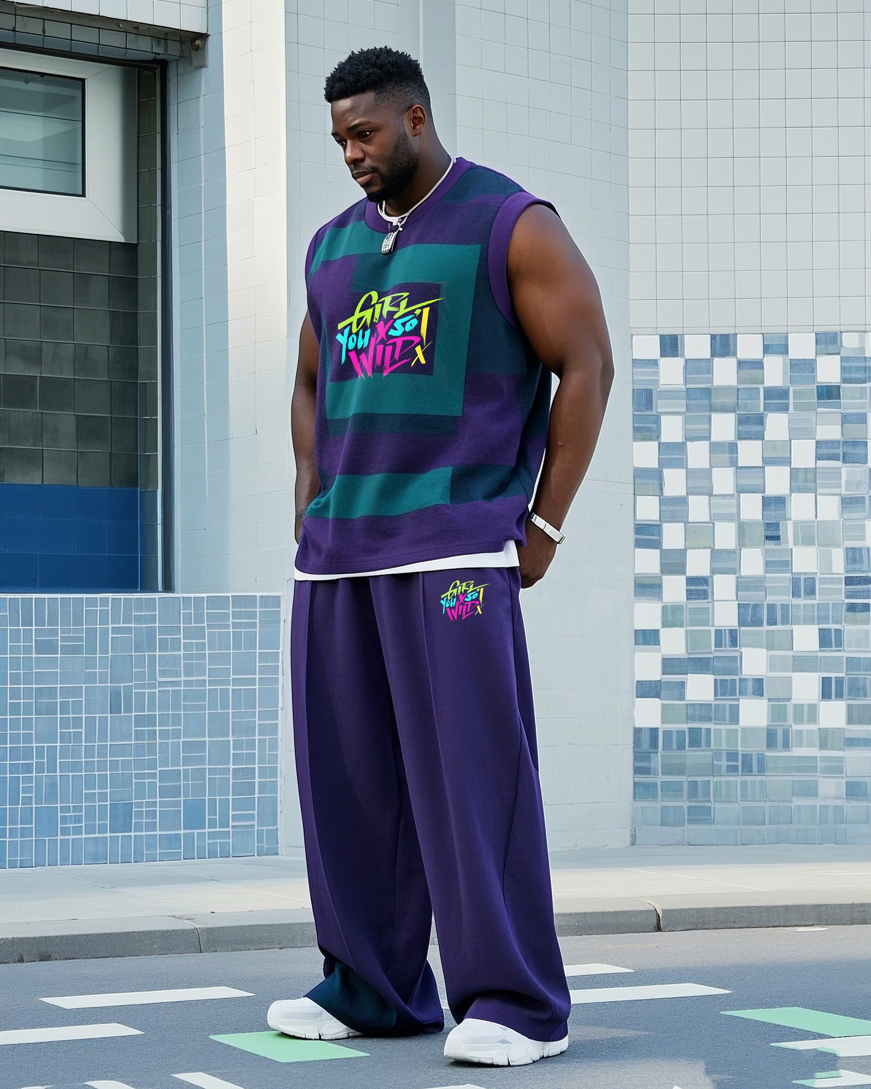 Big & Tall Graphic Vest Pants Set for big men view 1