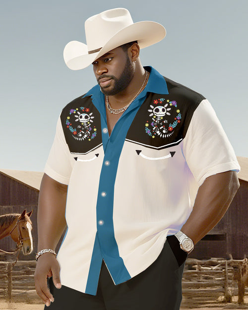 Big & Tall Western Graphic Skull T-Shirt Pants Set for big men view 2