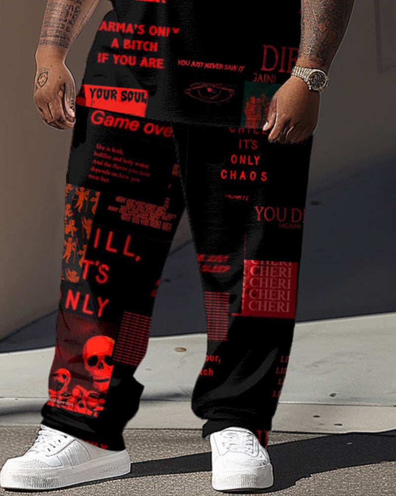 Big & Tall Graphic Streetwear Skull T-Shirt Pants Set for big men view 3