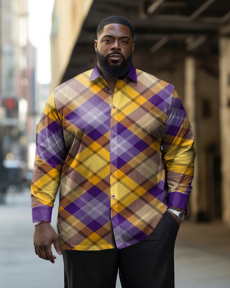 Big & Tall Purple Yellow Plaid Long Sleeve Shirt for big men view 1
