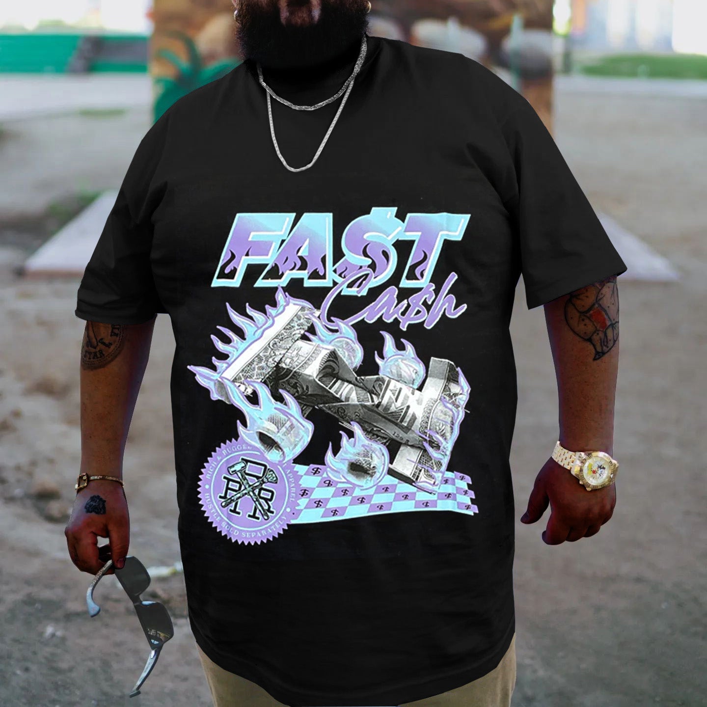 Big & Tall Black Streetwear T-Shirt for big men view 3