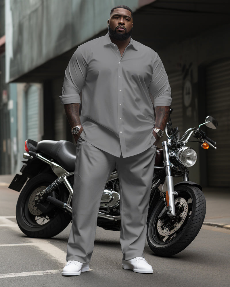 Big & Tall Solid Color Shirt Pants Set for big men view 3