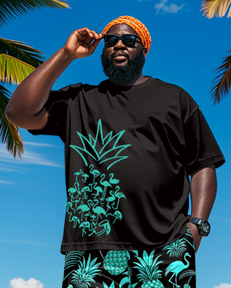 Big & Tall Hawaiian Graphic T-Shirt Shorts Set for big men view 3