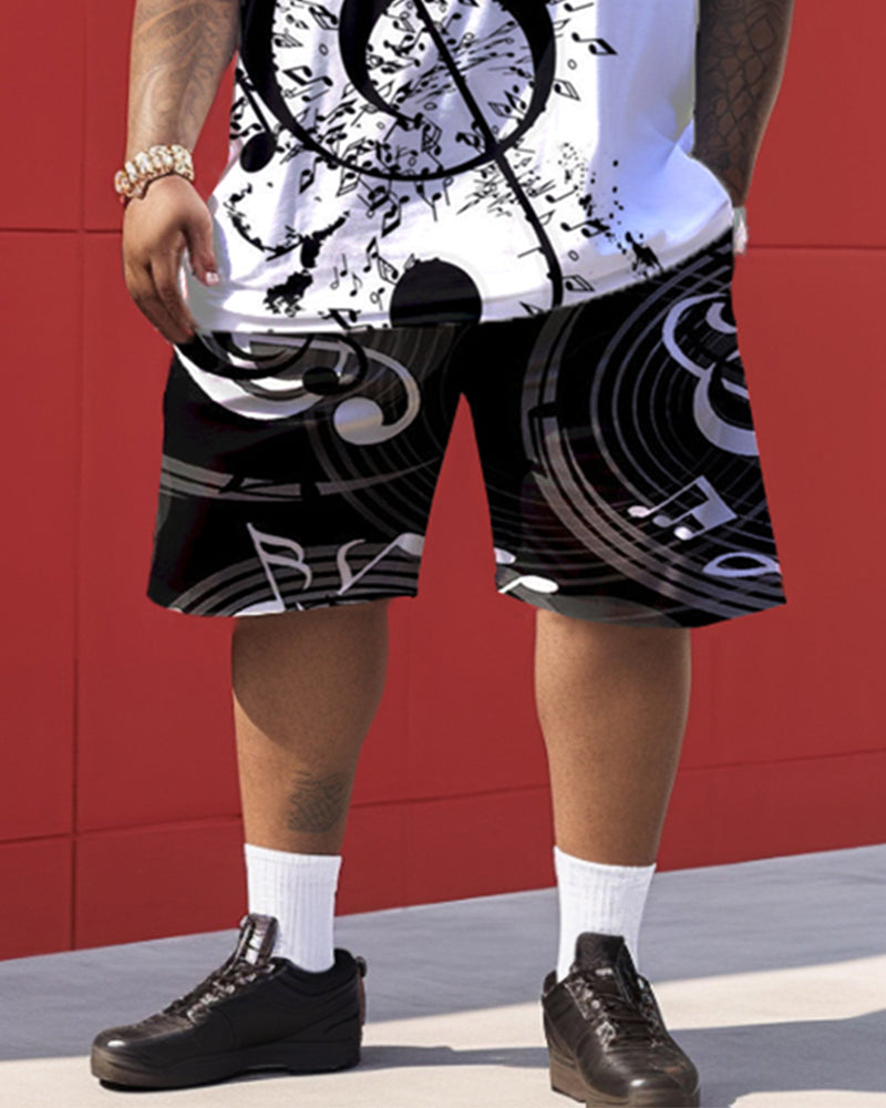 Big & Tall Black White Graphic T-Shirt Shorts Set for big men view 3