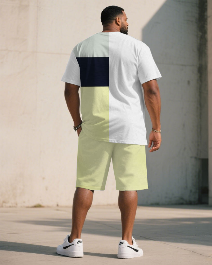 Big & Tall Black White Streetwear T-Shirt Shorts Set for big men view 4