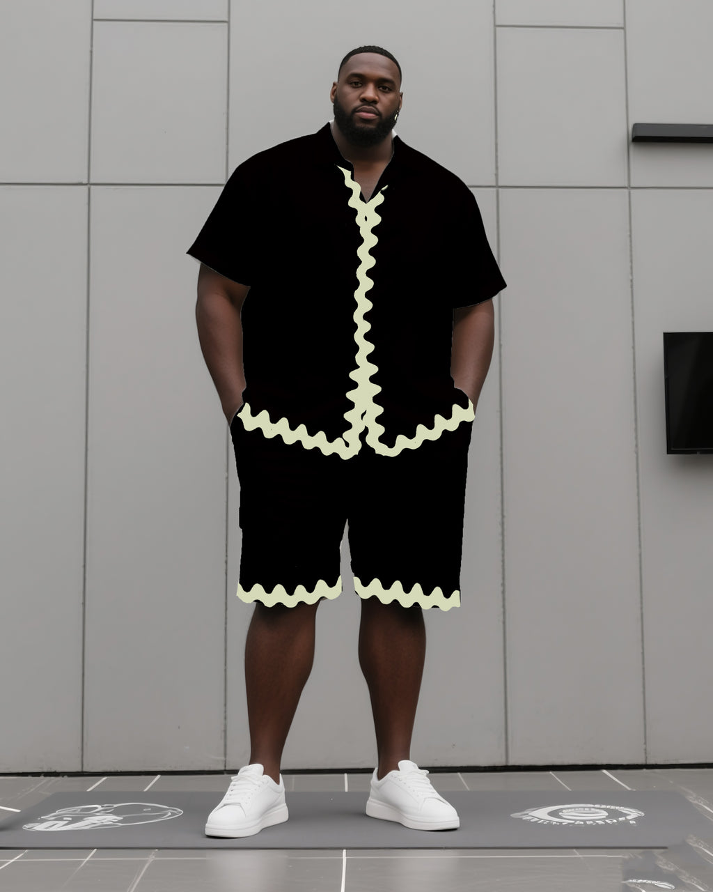 Big & Tall Colorblock Geometric T-Shirt Shorts Set for big men view 2