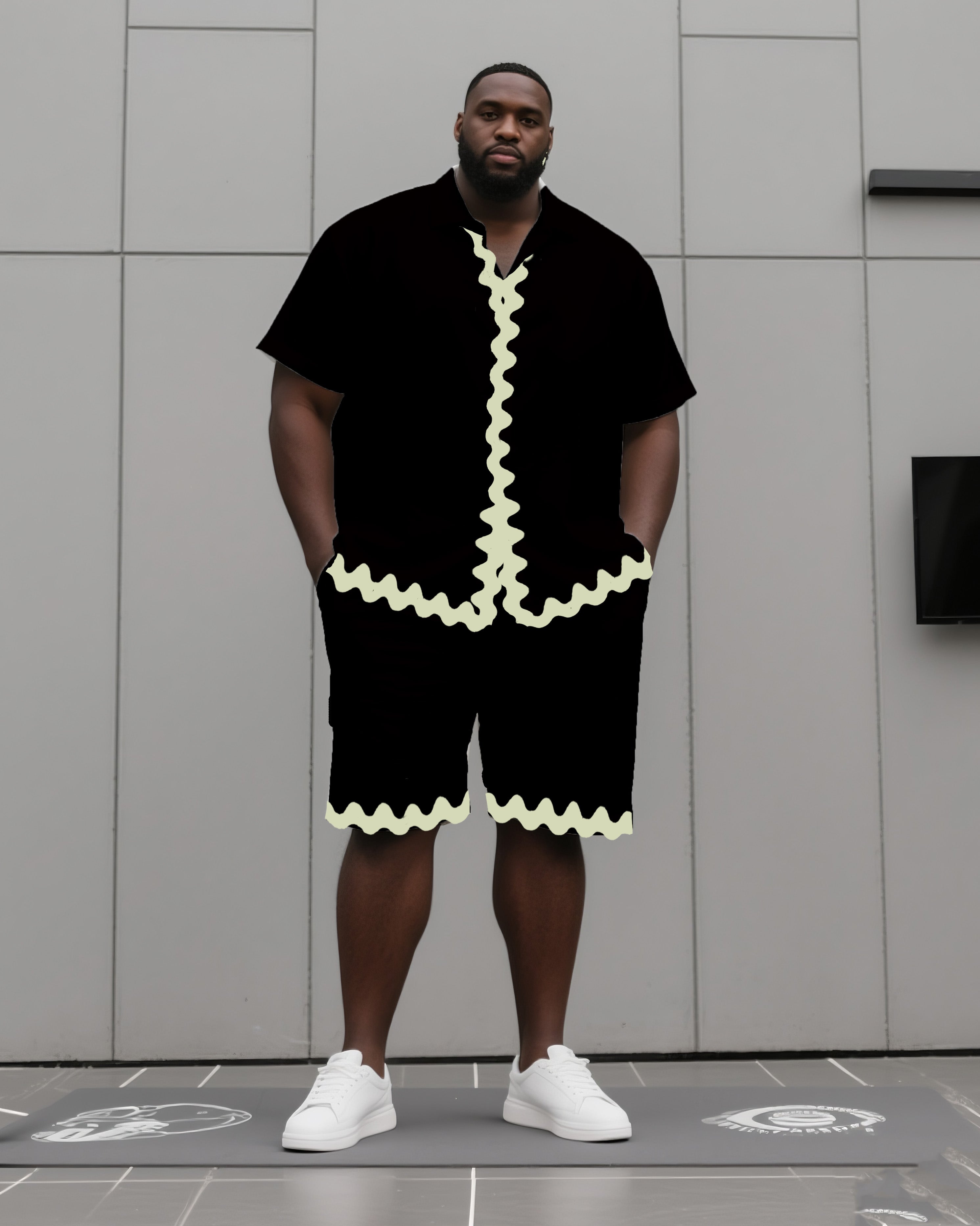 Big & Tall Colorblock Geometric T-Shirt Shorts Set for big men view 2