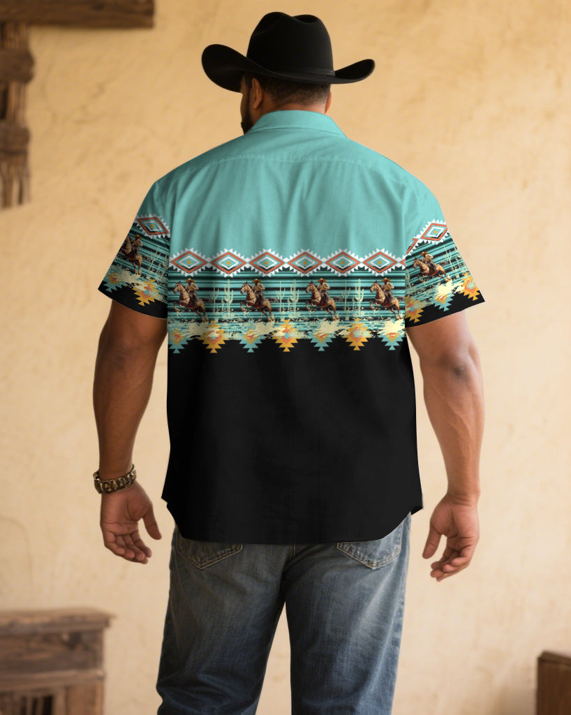 Big & Tall Black Green Western Short Sleeve Shirt for big men view 2