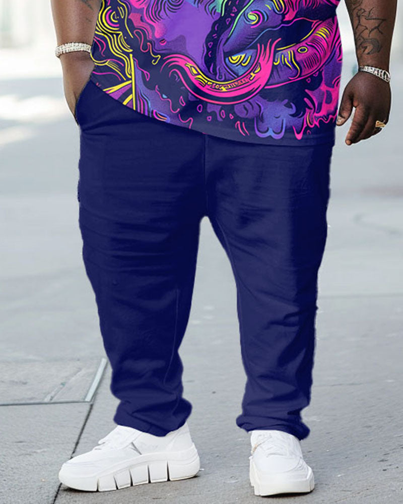 Big & Tall Geometric Graphic T-Shirt Pants Set for big men view 3