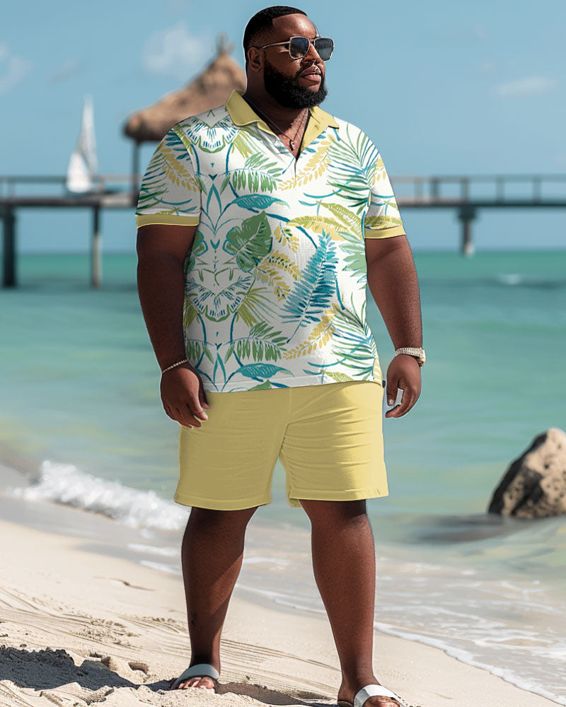 Big & Tall Hawaiian Tropical T-Shirt Shorts Set for big men view 2