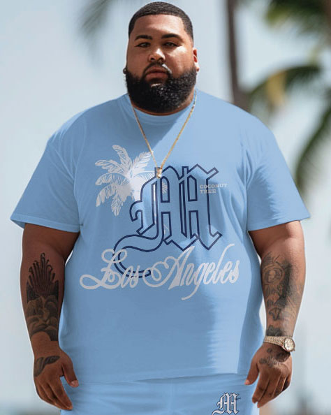 Big & Tall Hawaiian Graphic T-Shirt Shorts Set for big men view 3