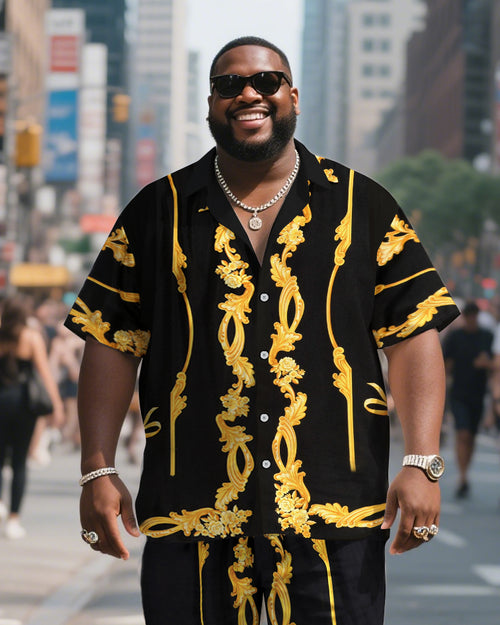 Big & Tall Yellow Graphic T-Shirt Shorts Set for big men view 2