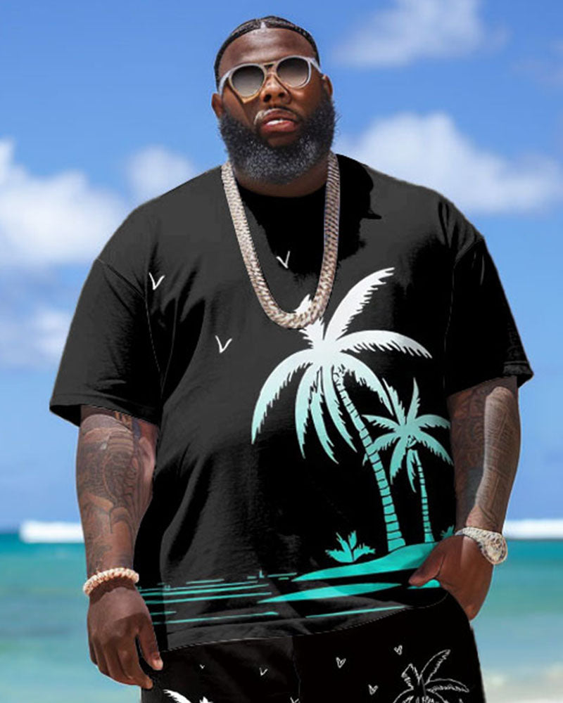 Big & Tall Hawaiian Gradient T-Shirt Shorts Set for big men view 3