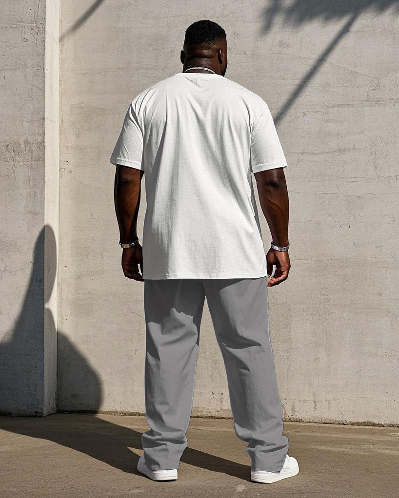Big & Tall White Gray Patchwork T-Shirt Pants Set for big men view 4