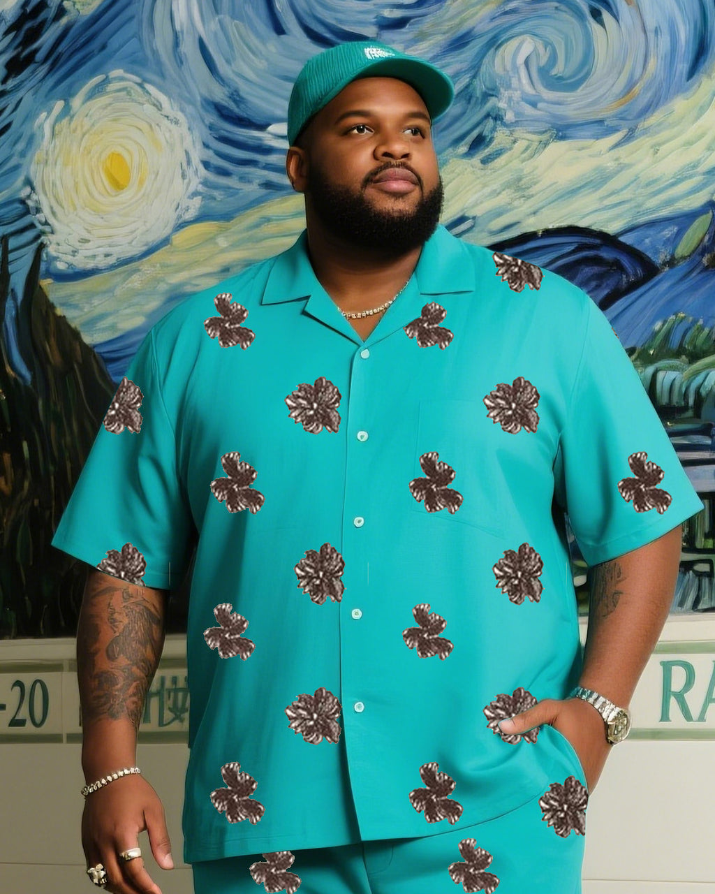 Big & Tall Blue Vintage T-Shirt Pants Set for big men view 2