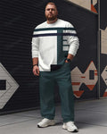 Big & Tall Green Striped Graphic T-Shirt Pants Set for big men view 1