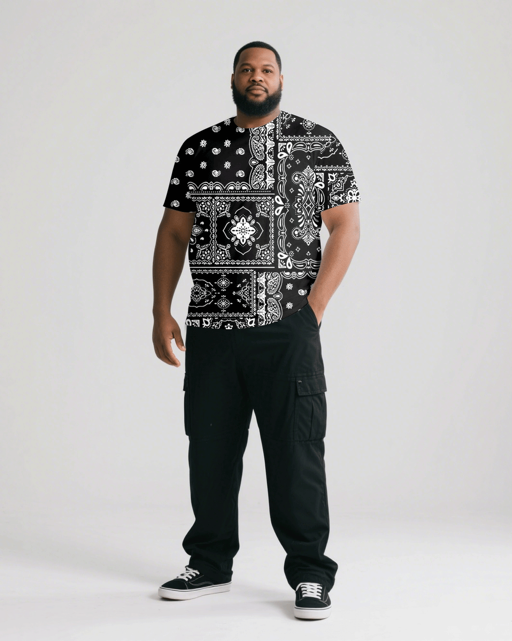 Big & Tall Black Graphic Streetwear T-Shirt Pants Set for big men view 3
