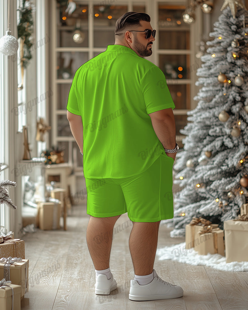 Big & Tall Green Streetwear T-Shirt Shorts Set for big men view 2