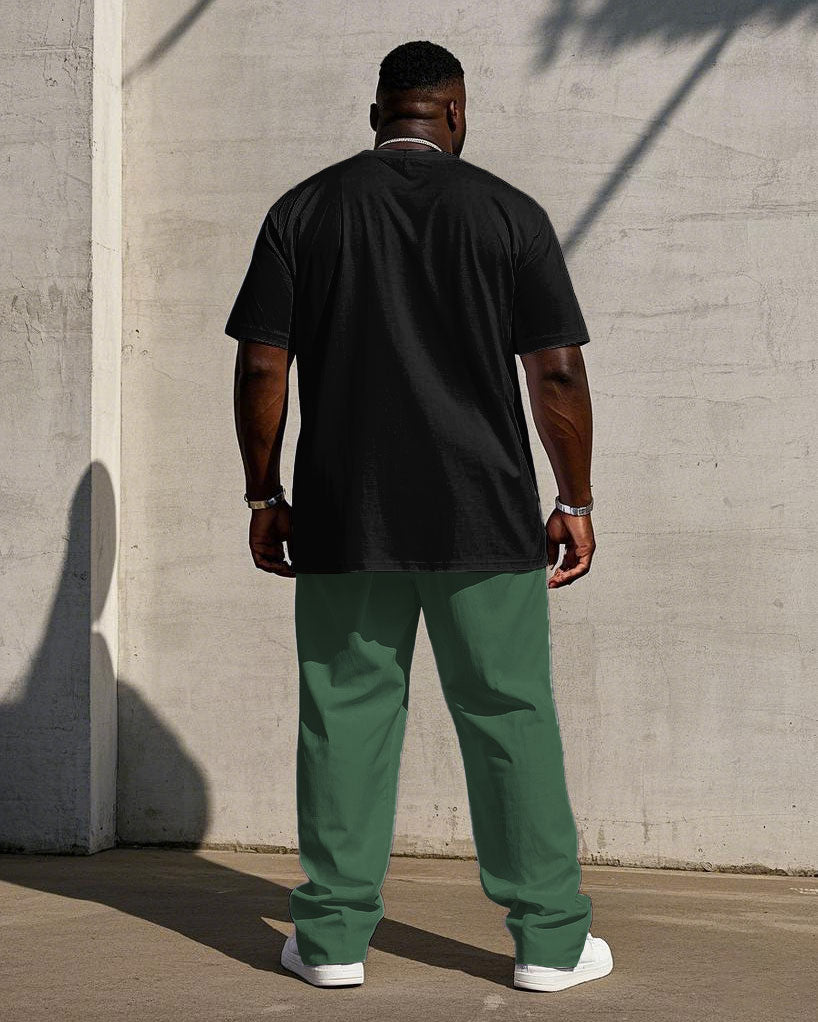 Big & Tall Black Green Geometric T-Shirt Pants Set for big men view 4