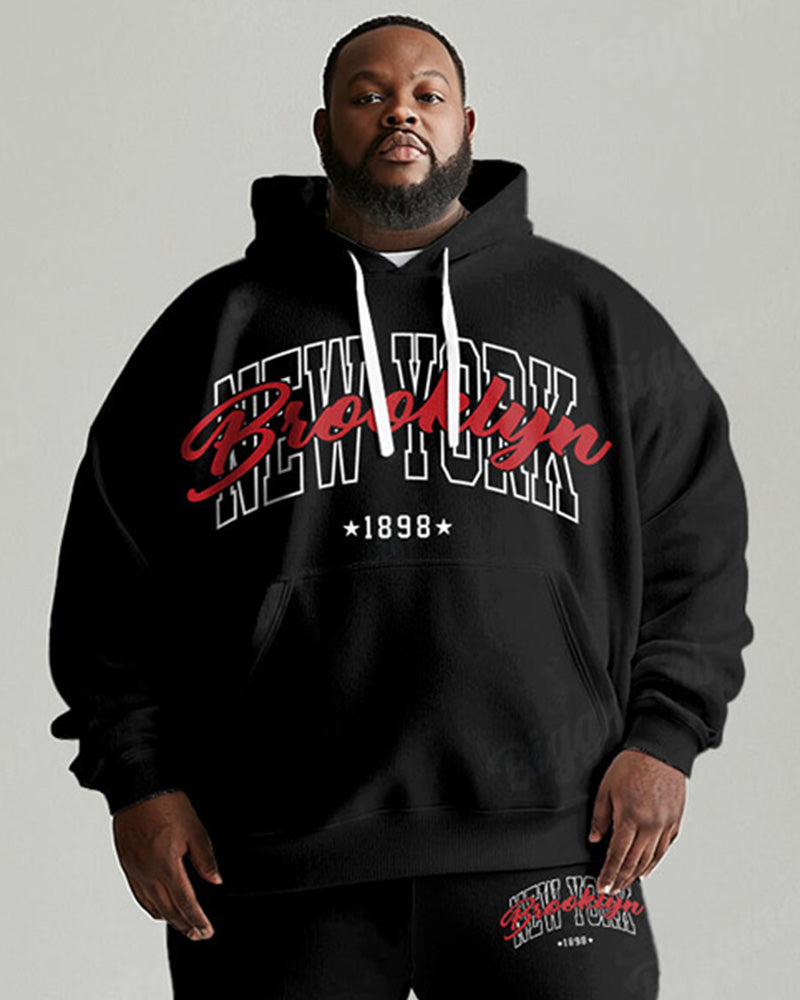 Big & Tall Black Graphic Hoodie Sweatpants Set for big men view 2