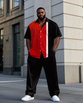 Big & Tall Black White Colorblock T-Shirt Pants Set for big men view 1