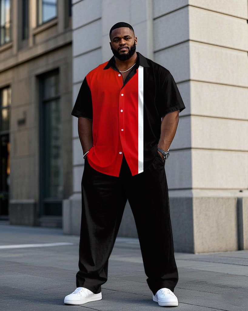 Big & Tall Black White Colorblock T-Shirt Pants Set for big men view 1