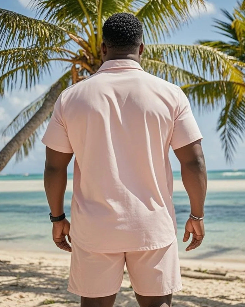 Big & Tall Pink Hawaiian Graphic T-Shirt Shorts Set for big men view 4