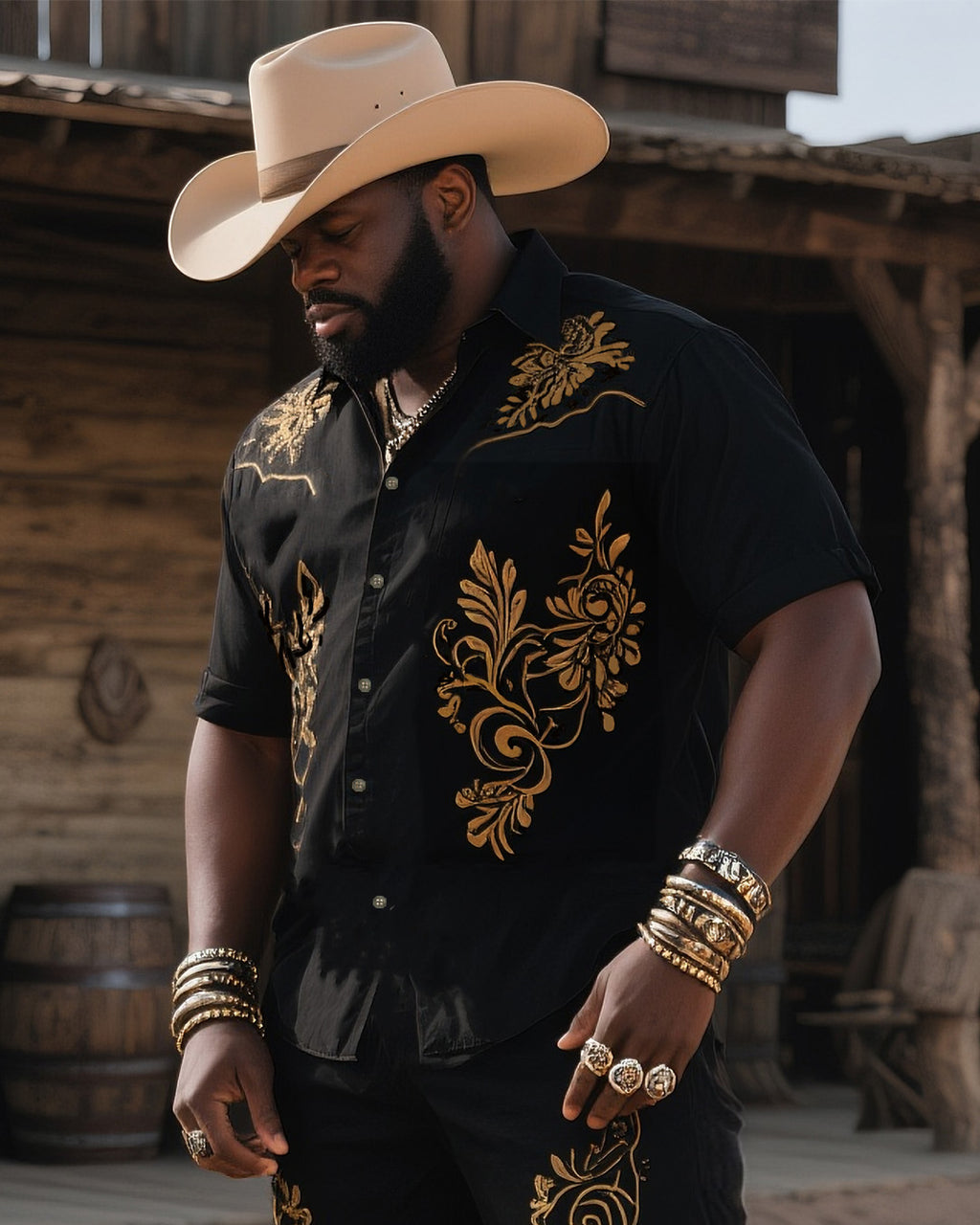 Big & Tall Western Graphic T-Shirt Pants Set for big men view 2