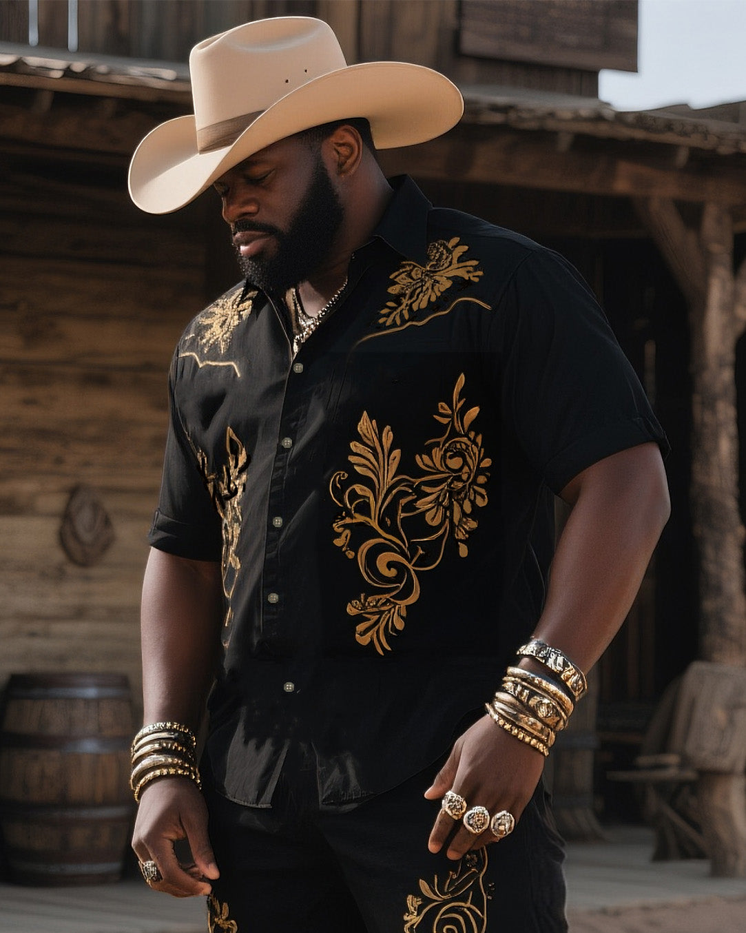 Big & Tall Western Graphic T-Shirt Pants Set for big men view 2