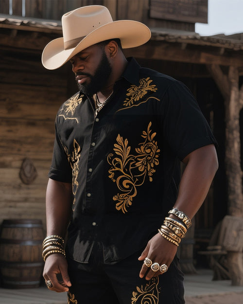 Big & Tall Western Graphic T-Shirt Pants Set for big men view 2
