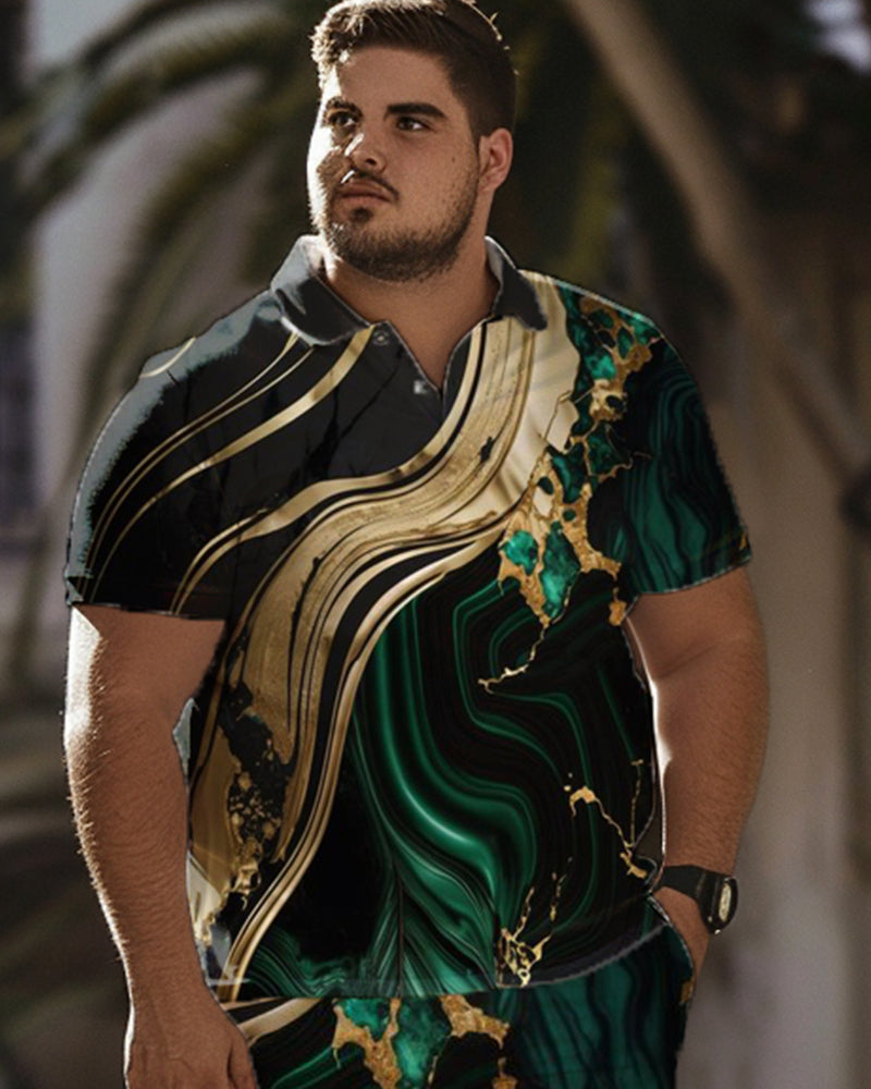 Big & Tall Green Graphic T-Shirt Shorts Set for big men view 2
